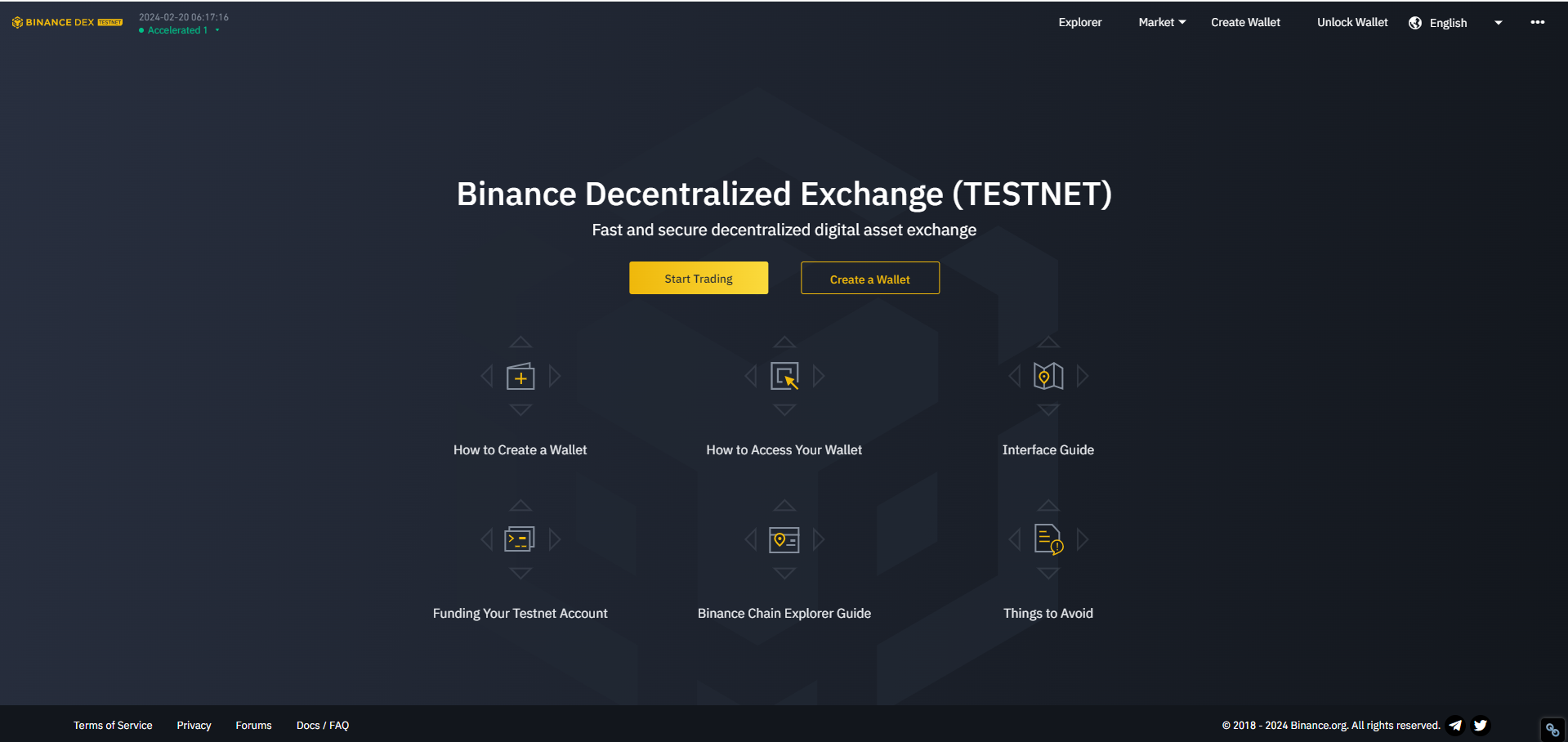 Tạo ví Binance DEX với testnet.binance.org rồi click vào ô “Create Wallet”